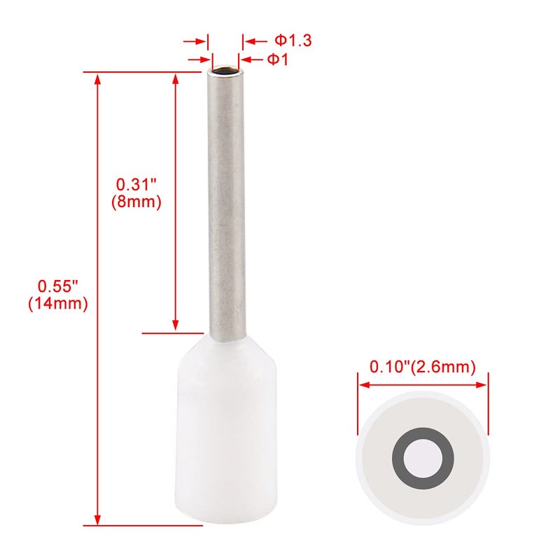 Baomain AWG 22/0.5mmÂ² Wire Copper Crimp Connector Insulated Ferrule Pin Cord End Terminal E0508mm Pack of 1000 (White) - Image 2